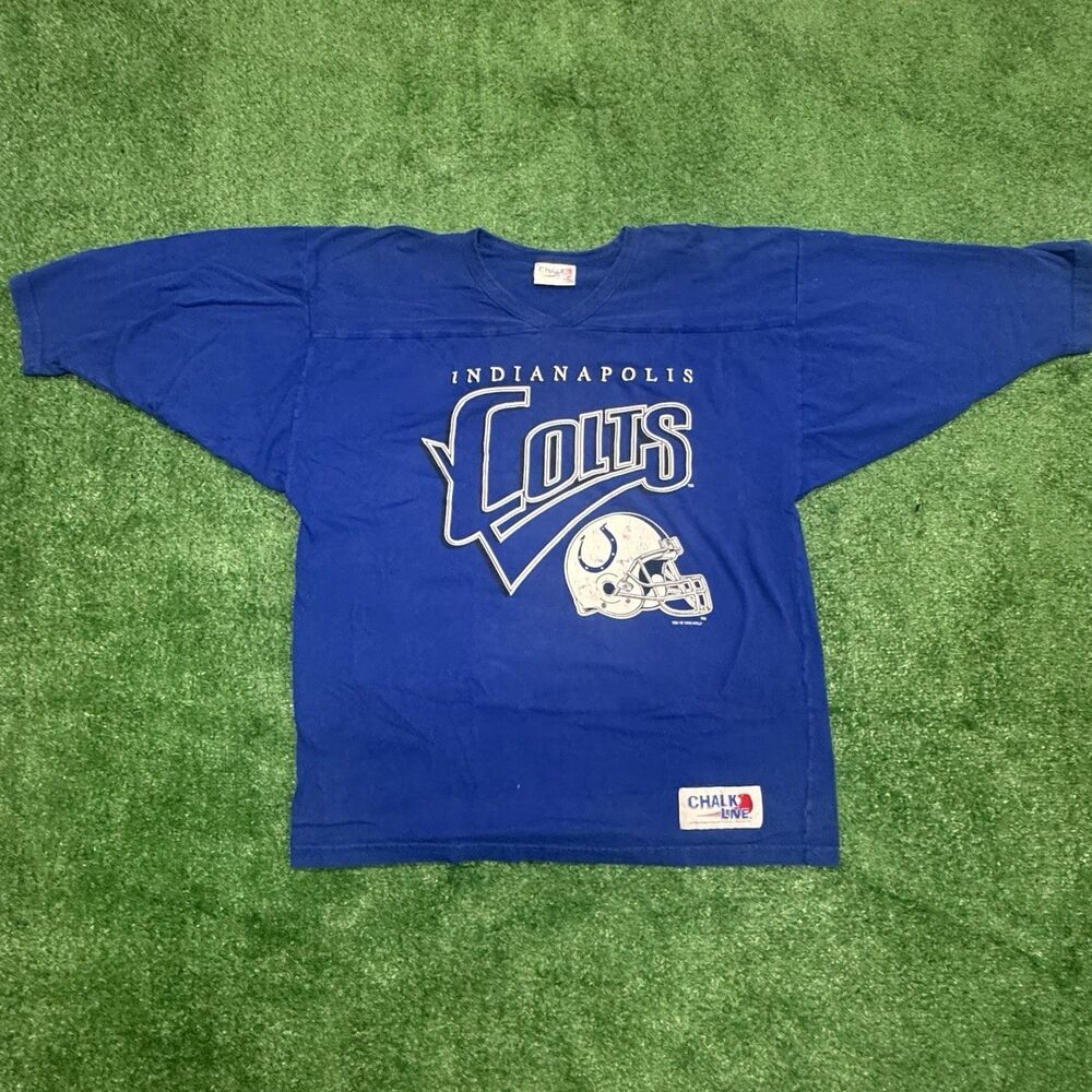 Vintage 1995 Indianapolis Colts T Shirt Chalk Line NFL Blue Graphic Tee XL